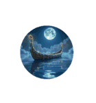 癒しの海.満月.波打ち際.舟.Healing sea（個別スタンプ：1）