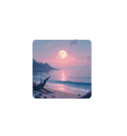 癒しの海.満月.波打ち際.舟.Healing sea（個別スタンプ：13）