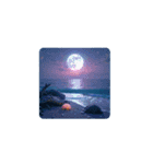 癒しの海.満月.波打ち際.舟.Healing sea（個別スタンプ：14）