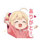 黄色×楽しいピンク着物の女の子スタンプ（個別スタンプ：4）