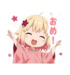 黄色×楽しいピンク着物の女の子スタンプ（個別スタンプ：15）