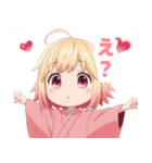 黄色×楽しいピンク着物の女の子スタンプ（個別スタンプ：19）