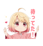 黄色×楽しいピンク着物の女の子スタンプ（個別スタンプ：22）
