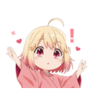 黄色×楽しいピンク着物の女の子スタンプ（個別スタンプ：35）