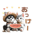 夏 猛暑 酷暑♡シベリアンハスキーとネコ（個別スタンプ：3）