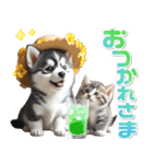夏 猛暑 酷暑♡シベリアンハスキーとネコ（個別スタンプ：9）