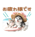 夏 猛暑 酷暑♡シベリアンハスキーとネコ（個別スタンプ：10）