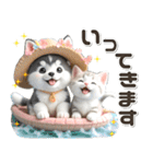 夏 猛暑 酷暑♡シベリアンハスキーとネコ（個別スタンプ：25）