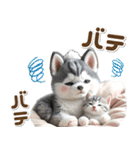 夏 猛暑 酷暑♡シベリアンハスキーとネコ（個別スタンプ：28）