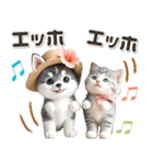 夏 猛暑 酷暑♡シベリアンハスキーとネコ（個別スタンプ：32）