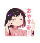 黒色×楽しいピンク着物の女の子スタンプ（個別スタンプ：4）