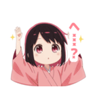 黒色×楽しいピンク着物の女の子スタンプ（個別スタンプ：5）