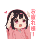 黒色×楽しいピンク着物の女の子スタンプ（個別スタンプ：8）