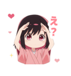 黒色×楽しいピンク着物の女の子スタンプ（個別スタンプ：12）