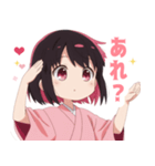 黒色×楽しいピンク着物の女の子スタンプ（個別スタンプ：16）