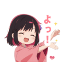 黒色×楽しいピンク着物の女の子スタンプ（個別スタンプ：19）