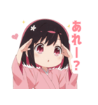 黒色×楽しいピンク着物の女の子スタンプ（個別スタンプ：21）