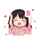 黒色×楽しいピンク着物の女の子スタンプ（個別スタンプ：24）