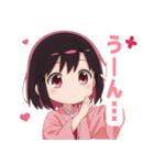 黒色×楽しいピンク着物の女の子スタンプ（個別スタンプ：29）