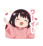 黒色×楽しいピンク着物の女の子スタンプ（個別スタンプ：30）