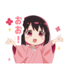 黒色×楽しいピンク着物の女の子スタンプ（個別スタンプ：34）