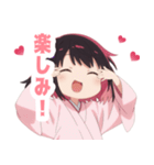 黒色×楽しいピンク着物の女の子スタンプ（個別スタンプ：35）