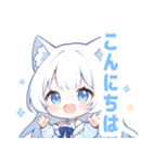 白猫×水色の女の子スタンプ（個別スタンプ：3）