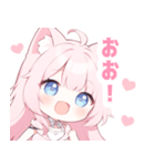 ピンク猫×水色の女の子スタンプ（個別スタンプ：2）