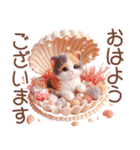 3D 三毛猫の夏のマリンモチーフ（個別スタンプ：1）