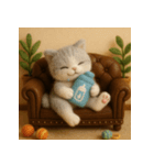 ソファでまったり♡フエルトねこスタンプ40（個別スタンプ：40）