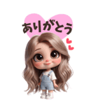 オーバーオールの女の子♡【BIG】（個別スタンプ：4）