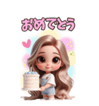 オーバーオールの女の子♡【BIG】（個別スタンプ：24）