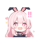 黒バニー×ピンクの女の子スタンプ（個別スタンプ：23）