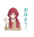 普段着赤髪女子★ちょうどいい距離感（個別スタンプ：2）