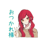 普段着赤髪女子★ちょうどいい距離感（個別スタンプ：8）