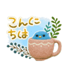 ふんわりフェルト風の青い鳥（個別スタンプ：2）