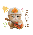スコティッシュ猫 カラフル帽 夏 敬語（個別スタンプ：3）