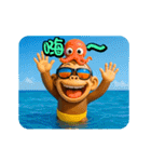 イラッとお猿さんの夏3D（繁体字）（個別スタンプ：3）