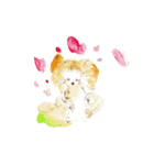 水彩画女の子と動物（個別スタンプ：1）