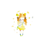 水彩画女の子と動物（個別スタンプ：2）