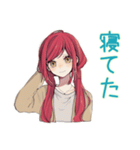普段着赤髪女子の寝落ち通話♡（個別スタンプ：21）