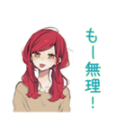 普段着赤髪女子の寝落ち通話♡（個別スタンプ：34）