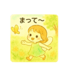羽が付いた可愛い女の子の季節 日本語（個別スタンプ：1）