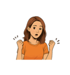 オレンジ色のTシャツを着たお姉さん（個別スタンプ：8）