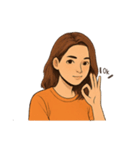 オレンジ色のTシャツを着たお姉さん（個別スタンプ：10）