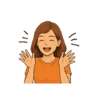 オレンジ色のTシャツを着たお姉さん（個別スタンプ：14）