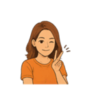 オレンジ色のTシャツを着たお姉さん（個別スタンプ：15）