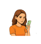 オレンジ色のTシャツを着たお姉さん（個別スタンプ：22）