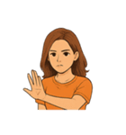 オレンジ色のTシャツを着たお姉さん（個別スタンプ：28）