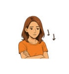 オレンジ色のTシャツを着たお姉さん（個別スタンプ：32）